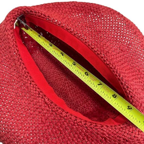 Red Berry Straw Curled Brim Hat O/S - Picture 4 of 7